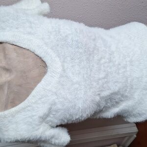 No Boundaries Fuzzy White V-Neck Sweater